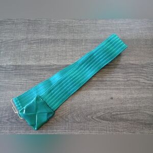 Vintage Teal Wide Elastic Belt with Geometric Buckle